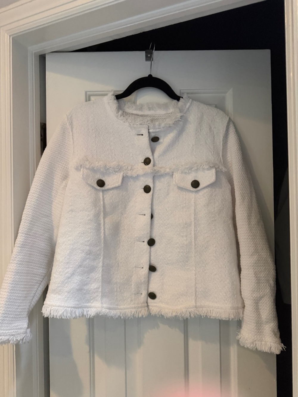 NIC+ZOE White Fringe Button-Front Jacket